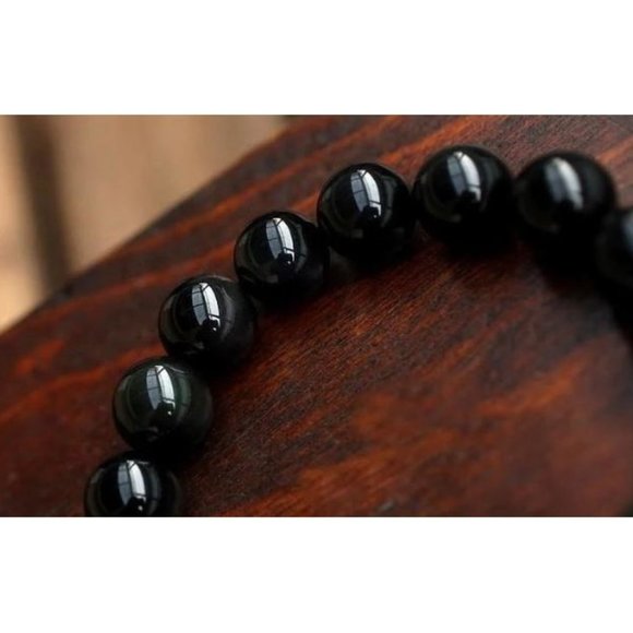 10mm Black Onyx Energy Tiger Eye Accent Stretch Bracelet - Picture 5 of 11